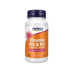 D3+K2 front NOW Vitamin D-3 & K-2 120 Capsules